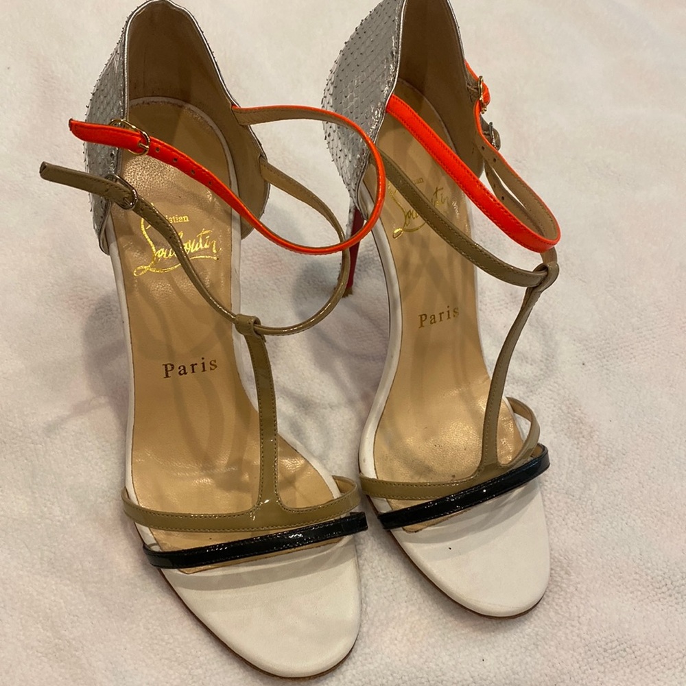 Christian Louboutin leather t-strap sandals Size 36.5 - 6 1/2. Stiletto heel EUC